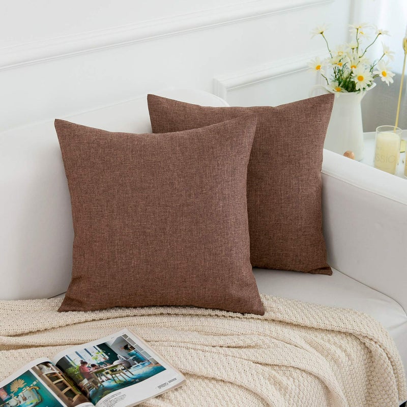 RainRoad Linen Decorative Throw Pillow Covers Cushion Cover Pillow Case for Sofa Couch Bed Chair, Soft Square Light Brown Throw Pillows 18x18 Inch,Set of 2 - Image 2